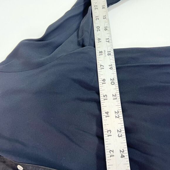 A.L.C. Dress Womens 4 Long Sleeve Mini Leather trip Satin Dark Blue - Picture 6 of 9